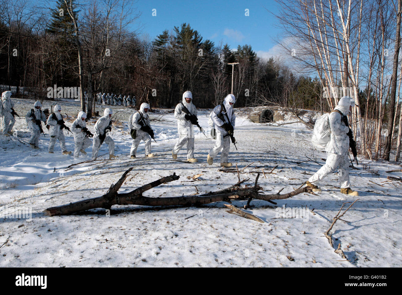 U.S. Marines conduct a tactical movement during cold weather training