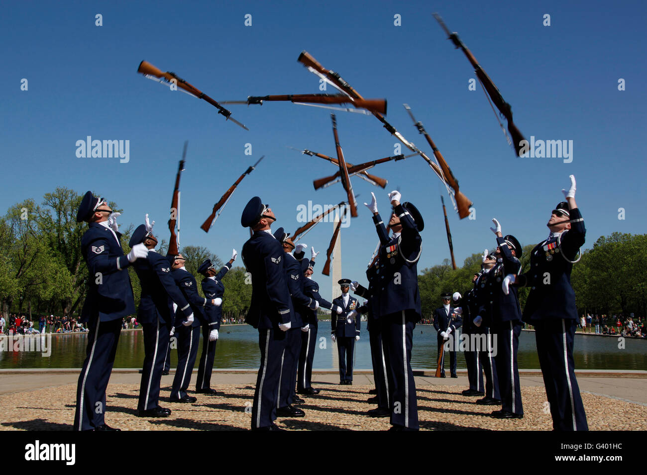 Airmen in the U.S. Air Force Honor Guard Drill Team. Stock Photo