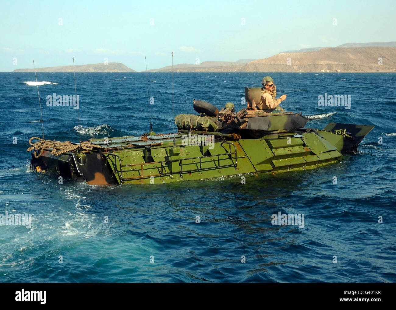 U.S. Marines driving an amphibious assault vehicle. Stock Photo