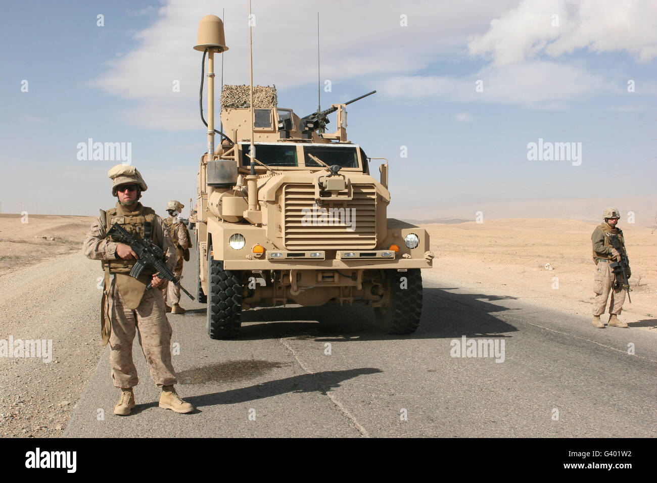 Marines provide security in Al Anbar, Iraq. Stock Photo