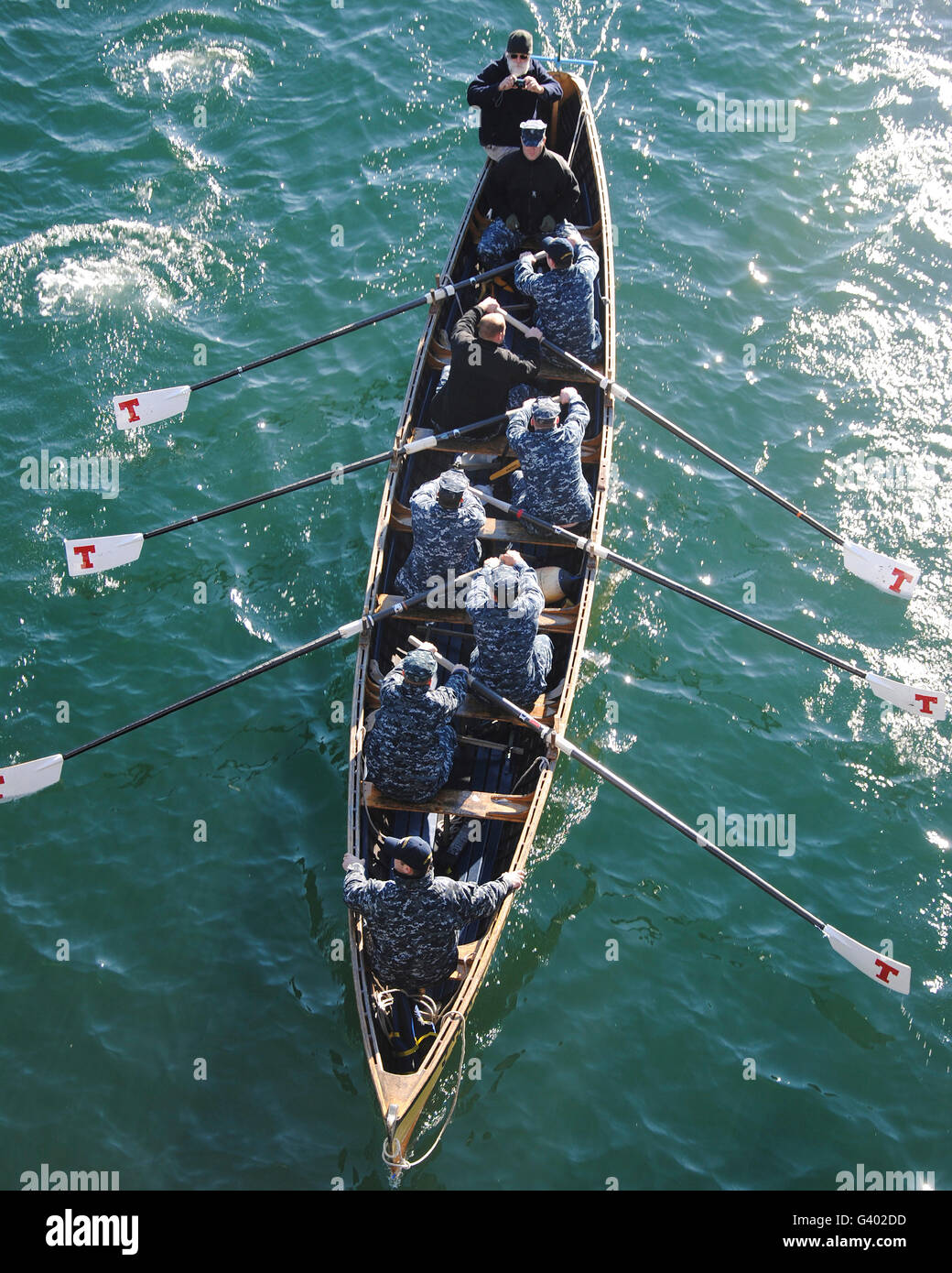 Sailors practice rowing skills. Stock Photo