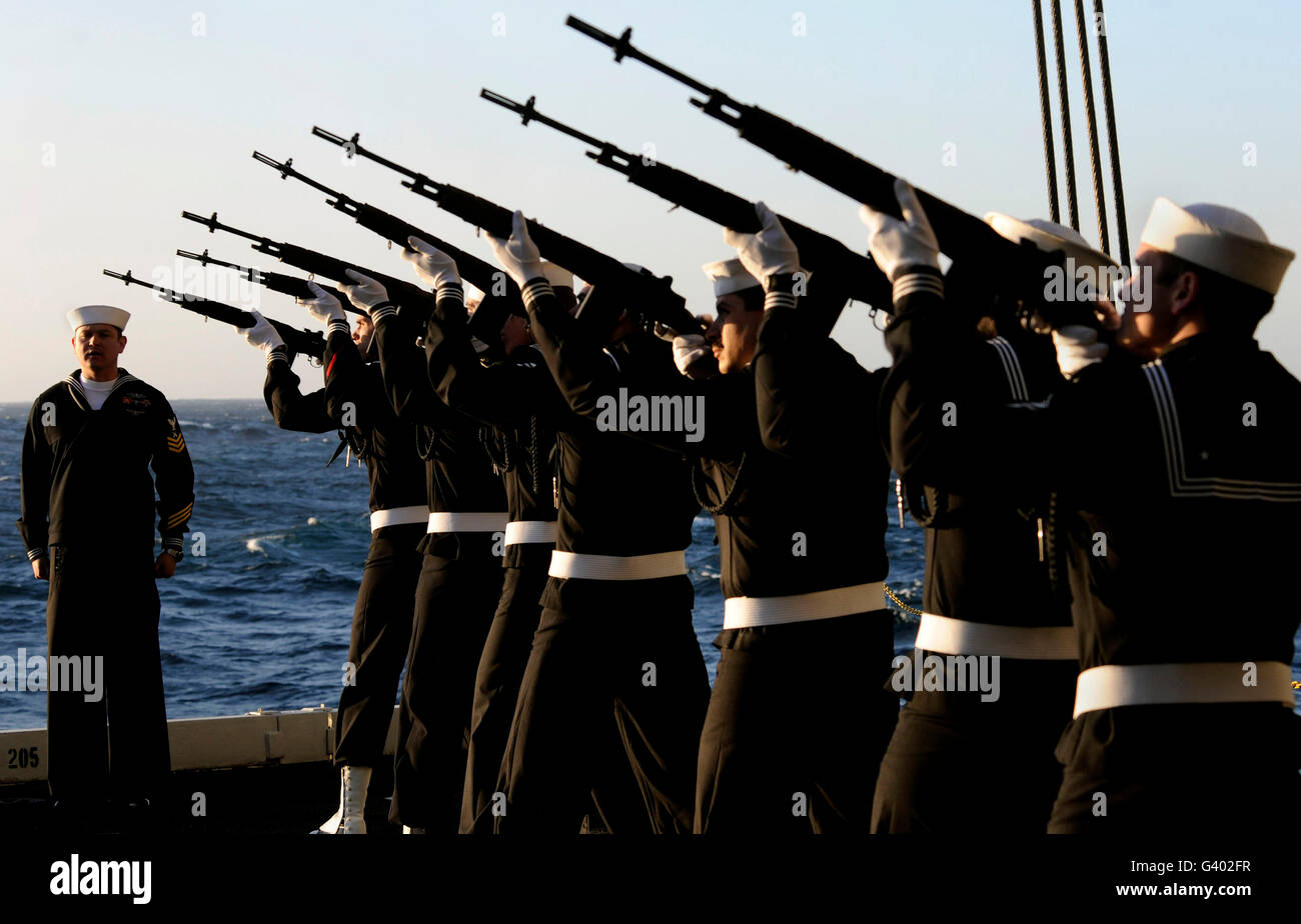 The rifle detail aboard the Nimitz-class aircraft carrier USS Carl Vinson. Stock Photo