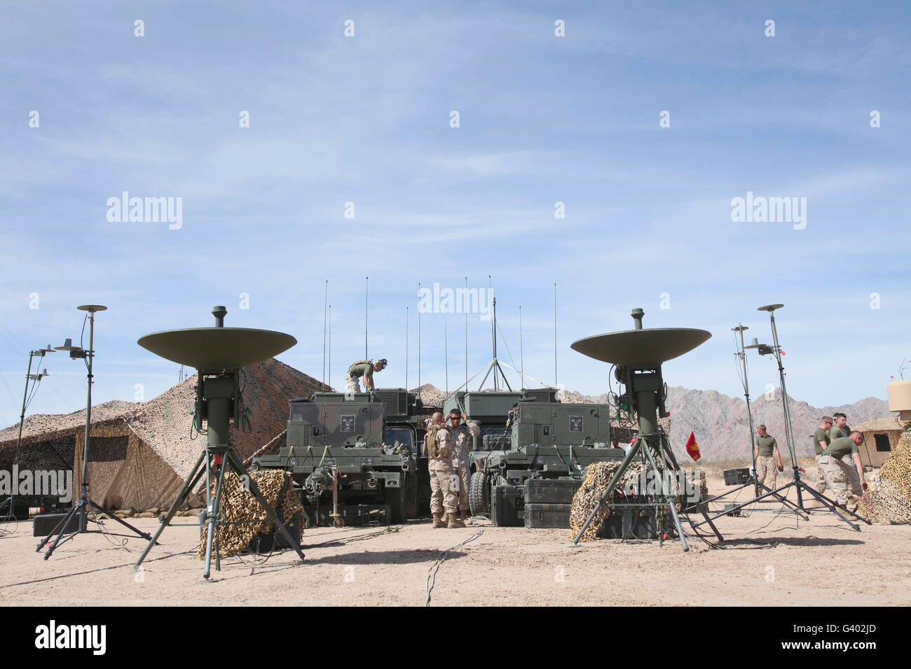 A Marine Unmanned Aerial Vehicle Squadron control center. Stock Photo