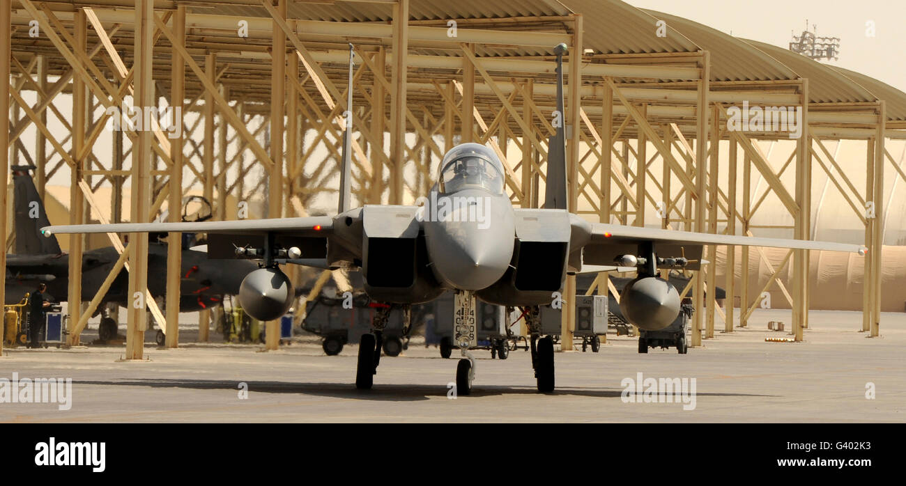 An F-15 Eagle taxis prior to a training sortie. Stock Photo