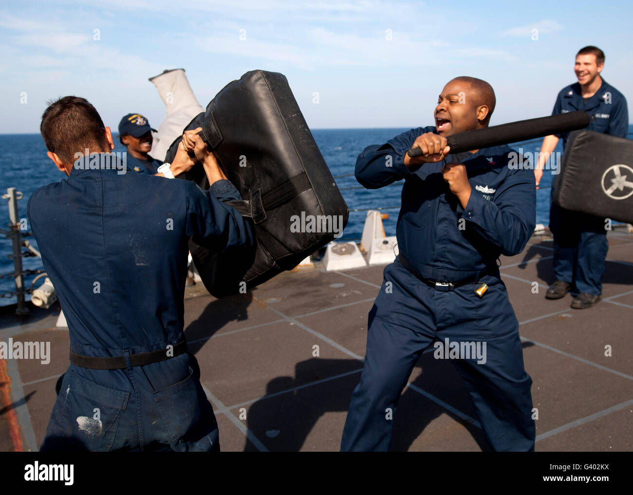 Sailors participate in force protection training. Stock Photo