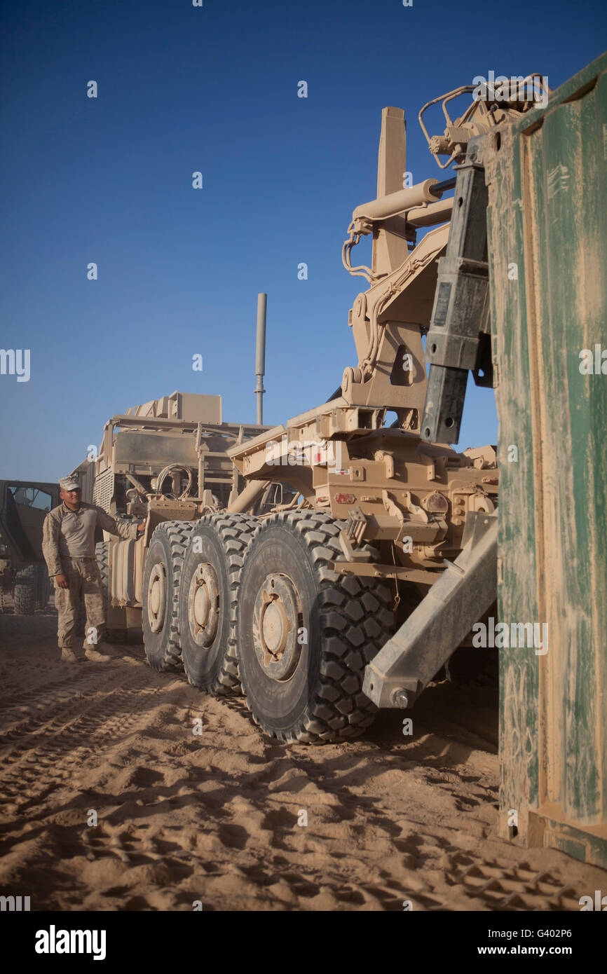 U.S. Marine uses a Logistics Vehicle System Replacement. Stock Photo