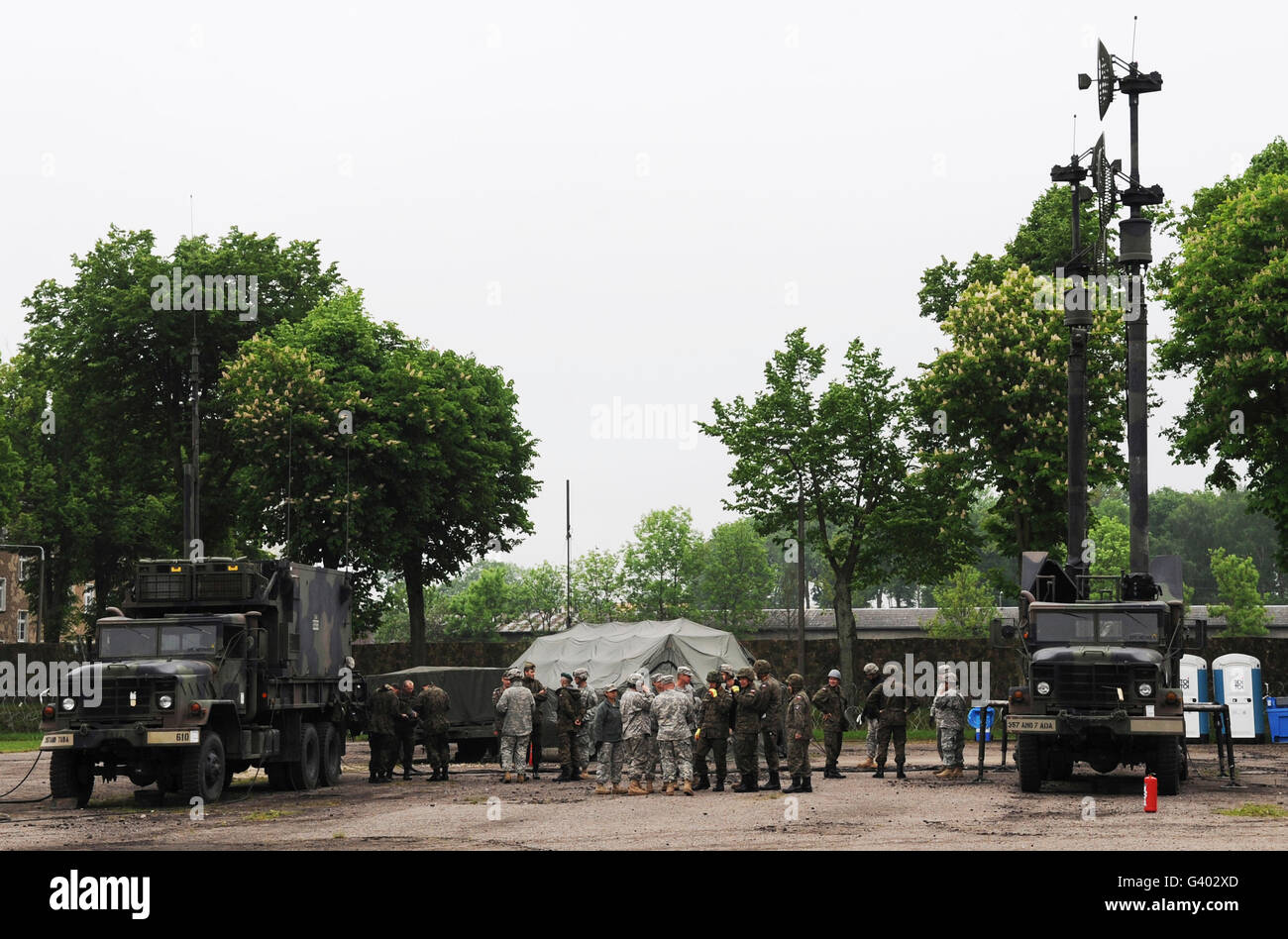 U.S. Soldiers teach the Polish military how to use the Patriot missile system. Stock Photo