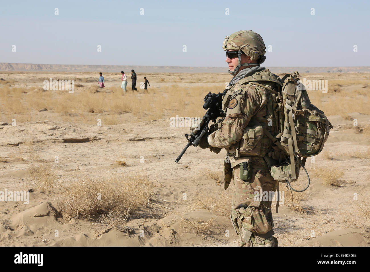 Petty Officer maintains security at a site in Afghanistan. Stock Photo