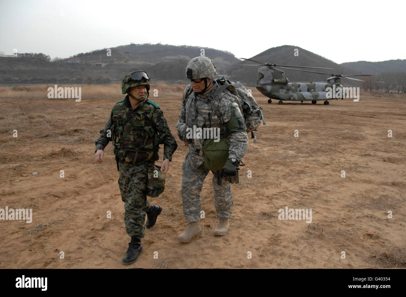 U.S. Army commander, right, and his deputy from the Republic of Korea Army. Stock Photo