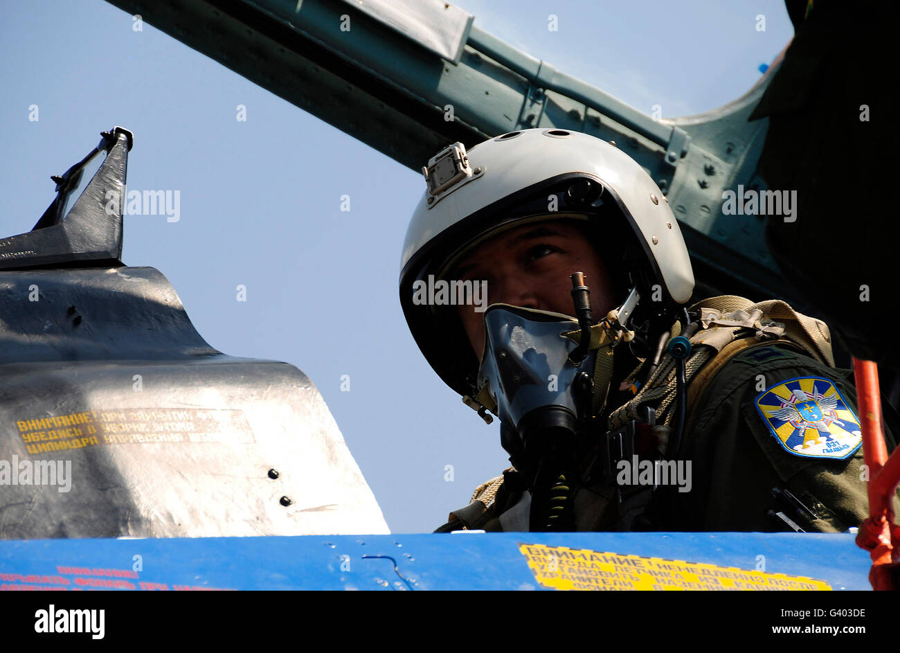 A pilot with the Ukraine Air Force prepares for an exercise. Stock Photo