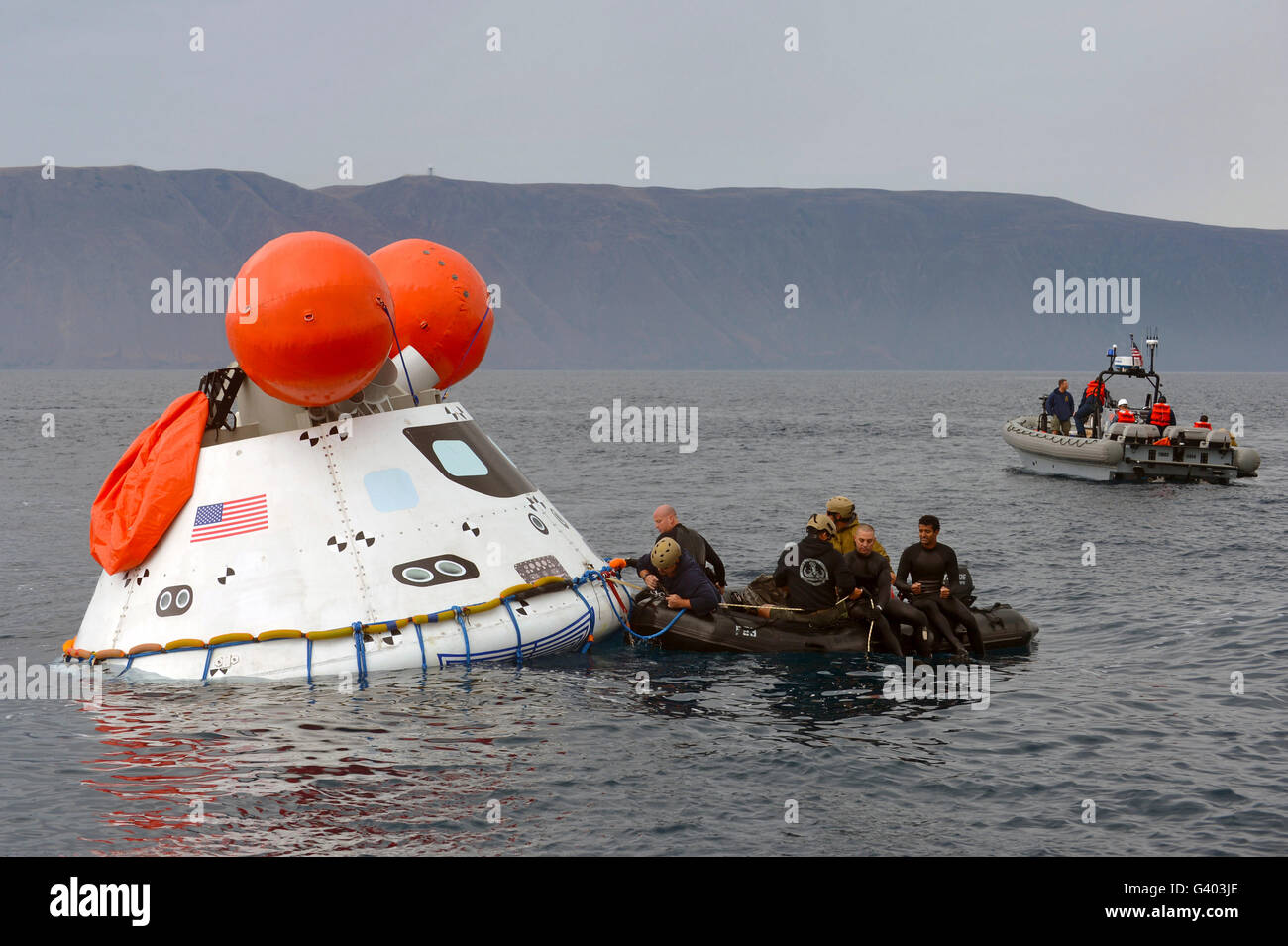 Recovery of the Orion crew module. Stock Photo