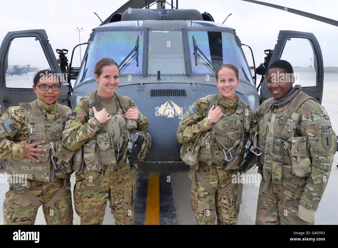 A U.S. Army all female crew. Stock Photo