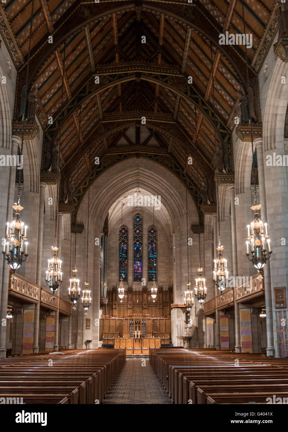 Fourth Presbyterian Sanctuary interior of worship hall portrait Stock