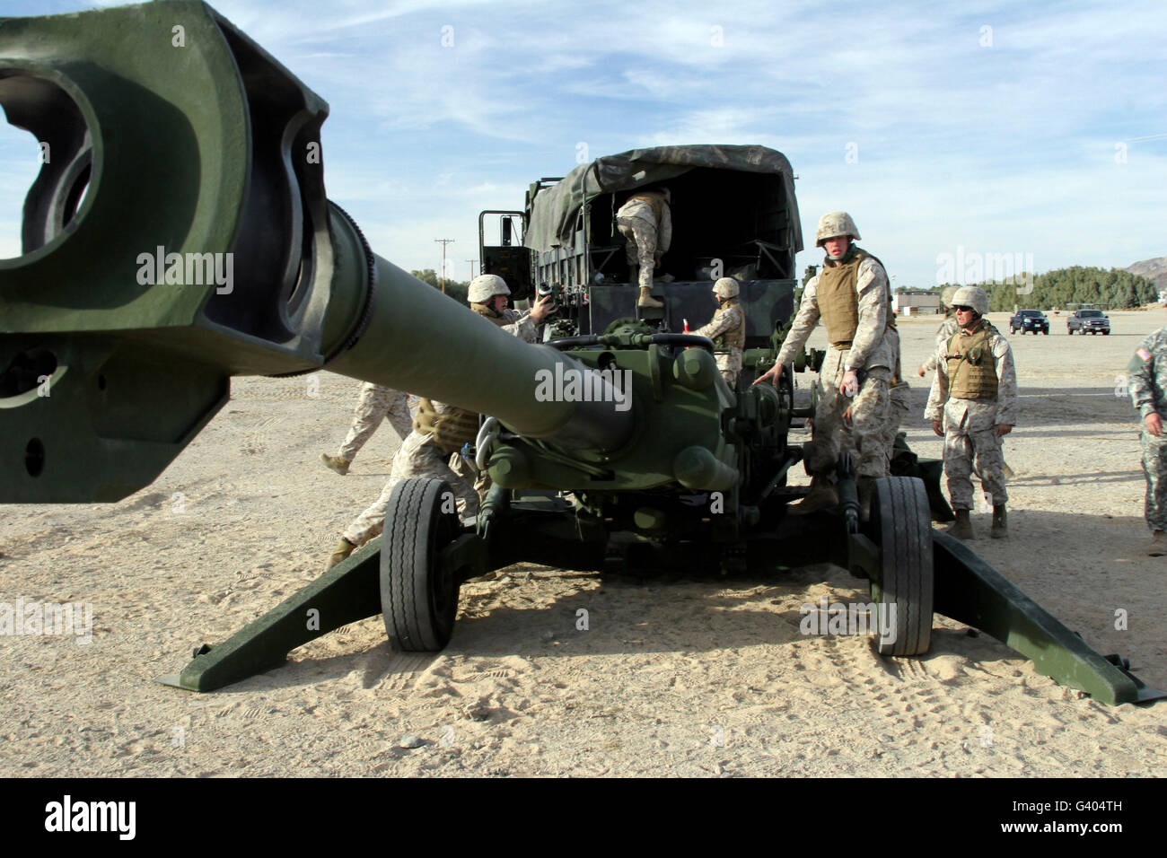Cannoneers train with the M777 Lightweight Howitzer. Stock Photo