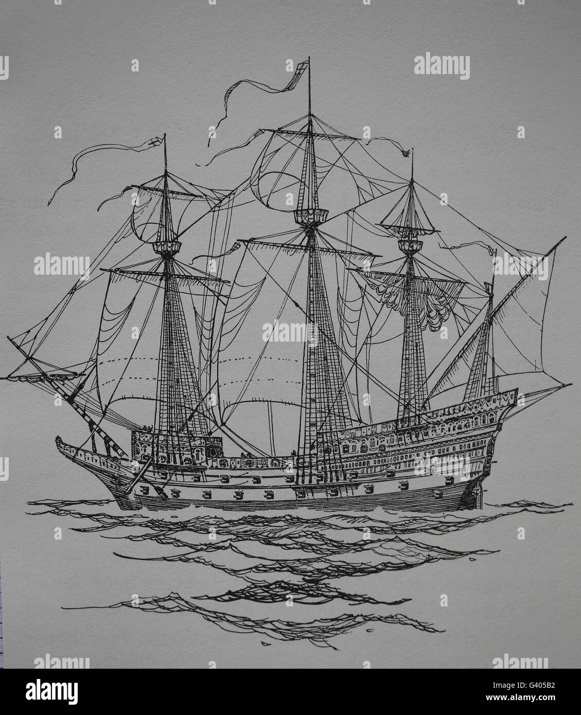 An early 16th century ship. Modern age. Europe. Engraving, 19th century. Stock Photo