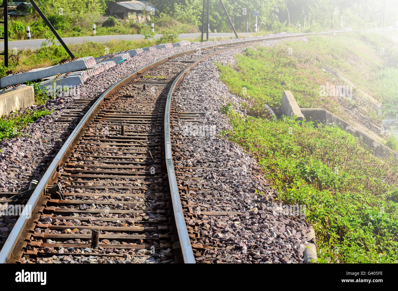 Railway Track on sun afternoon light Stock Photo