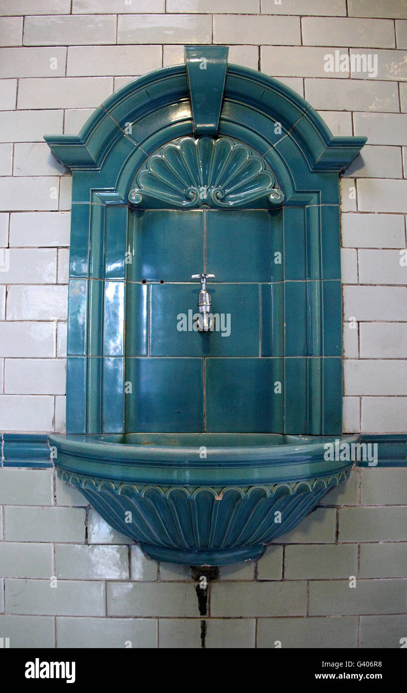 Historic water fountain in the Turkish Bath area of Victoria Baths in Manchester Stock Photo