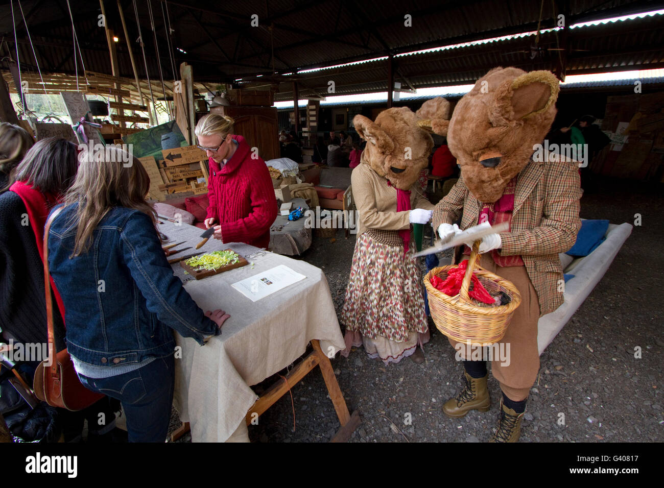 Two actors in period mouse costumes at the Alde Valley Spring Festival Stock Photo