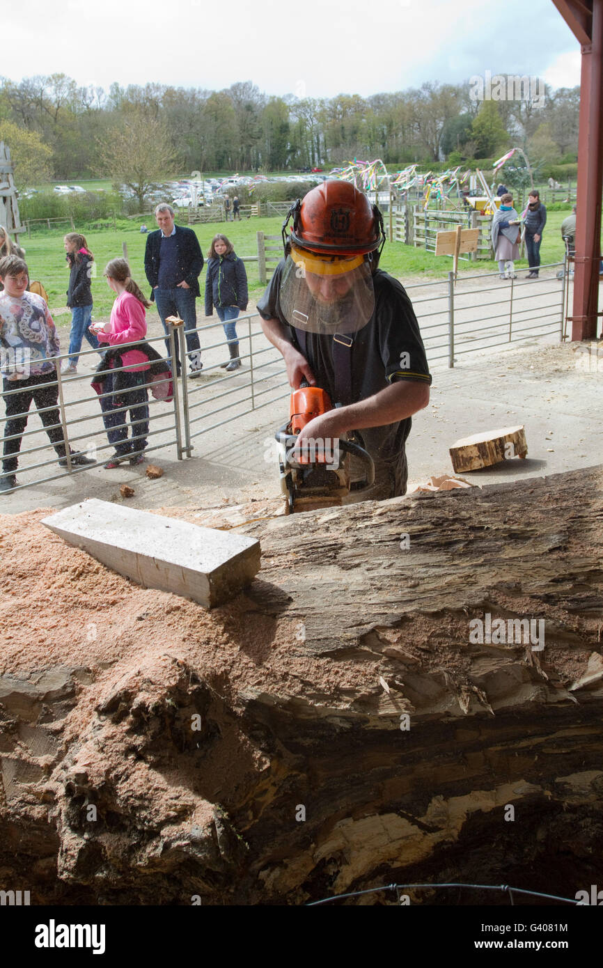Sculptor Alex Johnson at work during the Alde Valley Spring festival Stock Photo