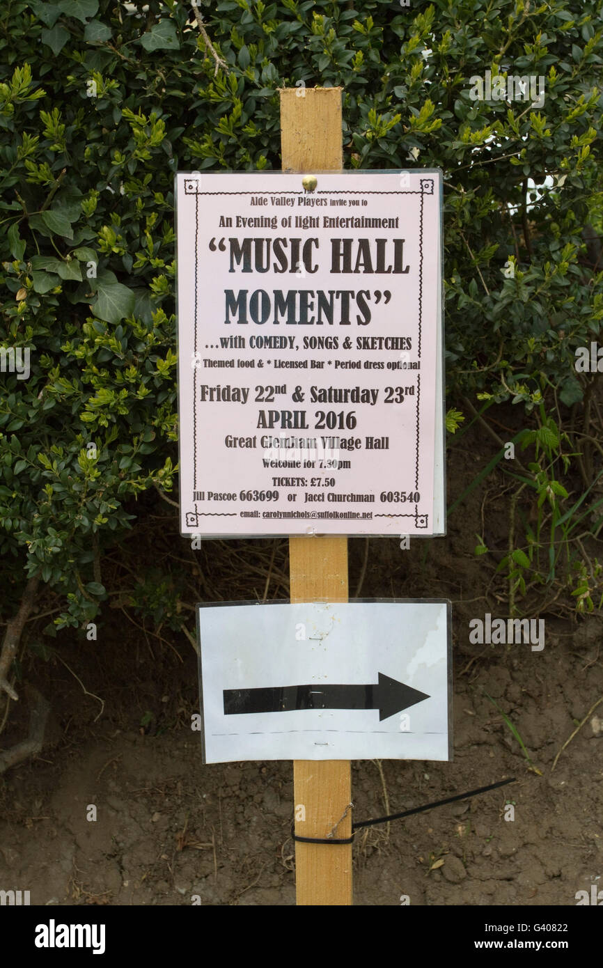 Home made poster for a Suffolk village entertainment Stock Photo