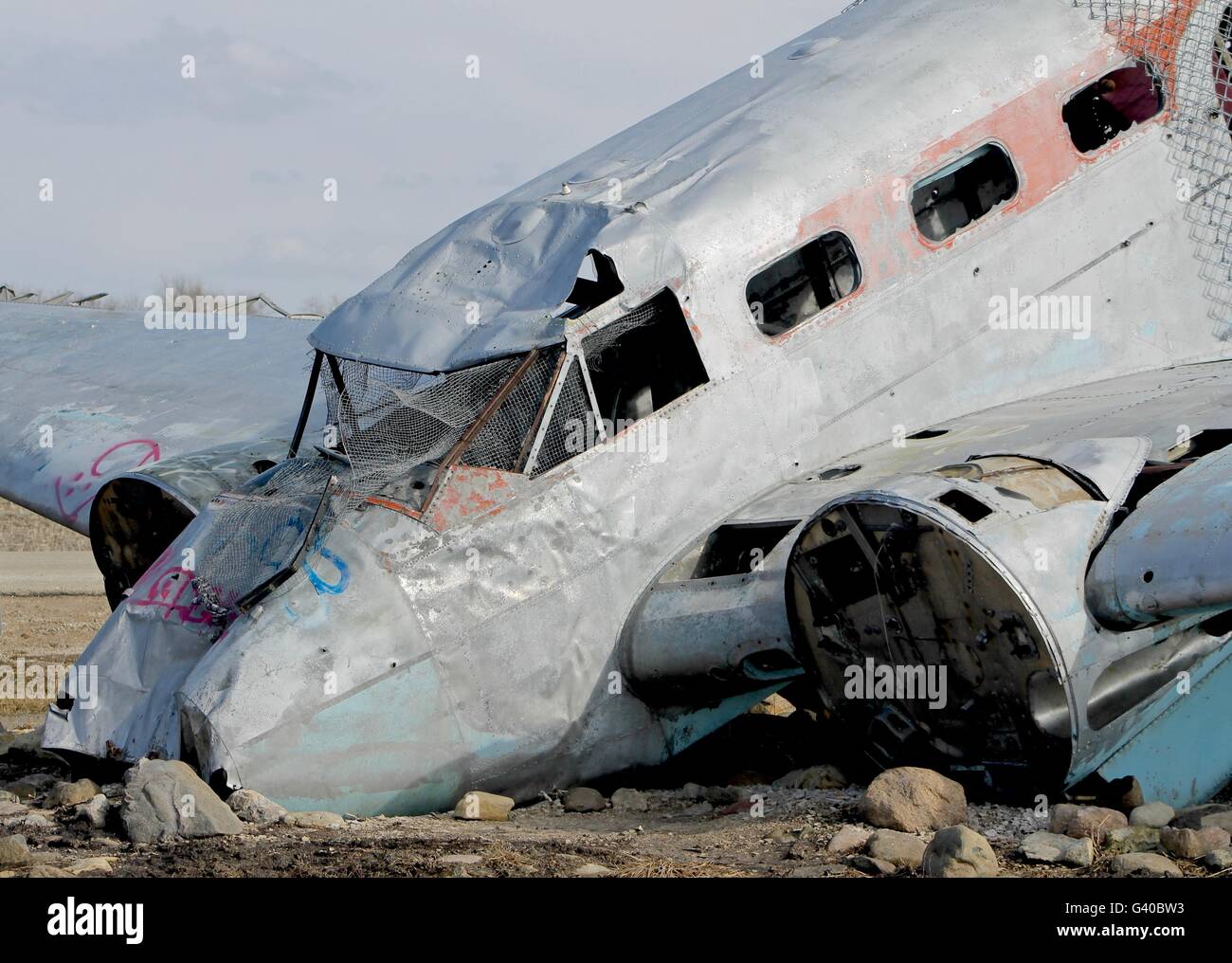 crashed plane on display Stock Photo