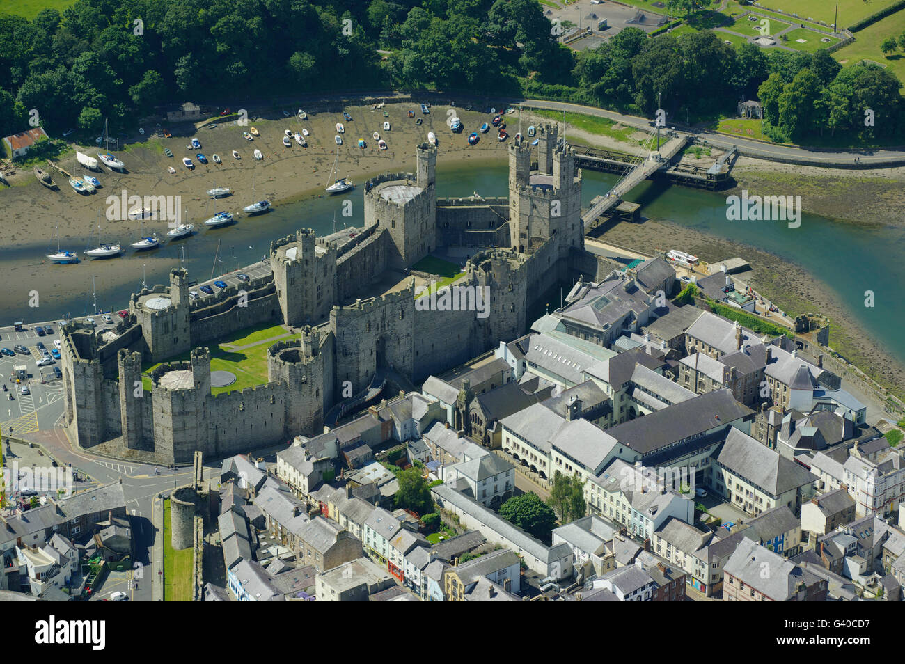 Aerial, Caernarfon, North Wales Stock Photo - Alamy