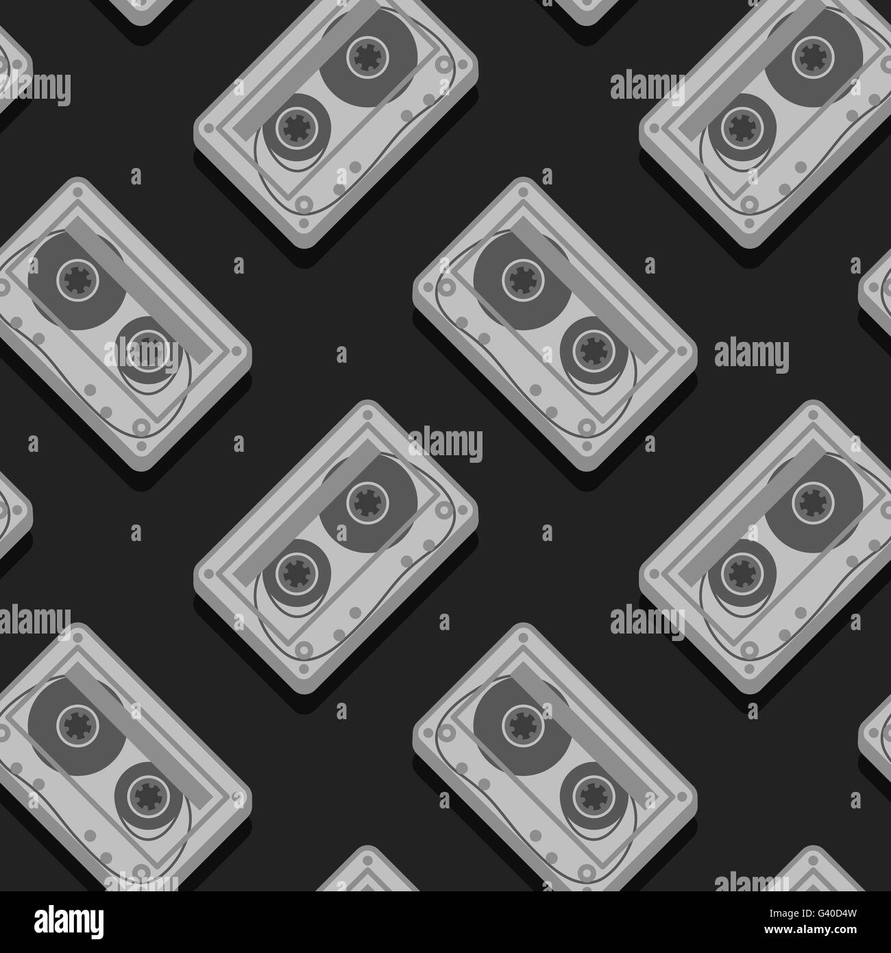 Vector image of seamless cassette collection over gray background Stock Vector