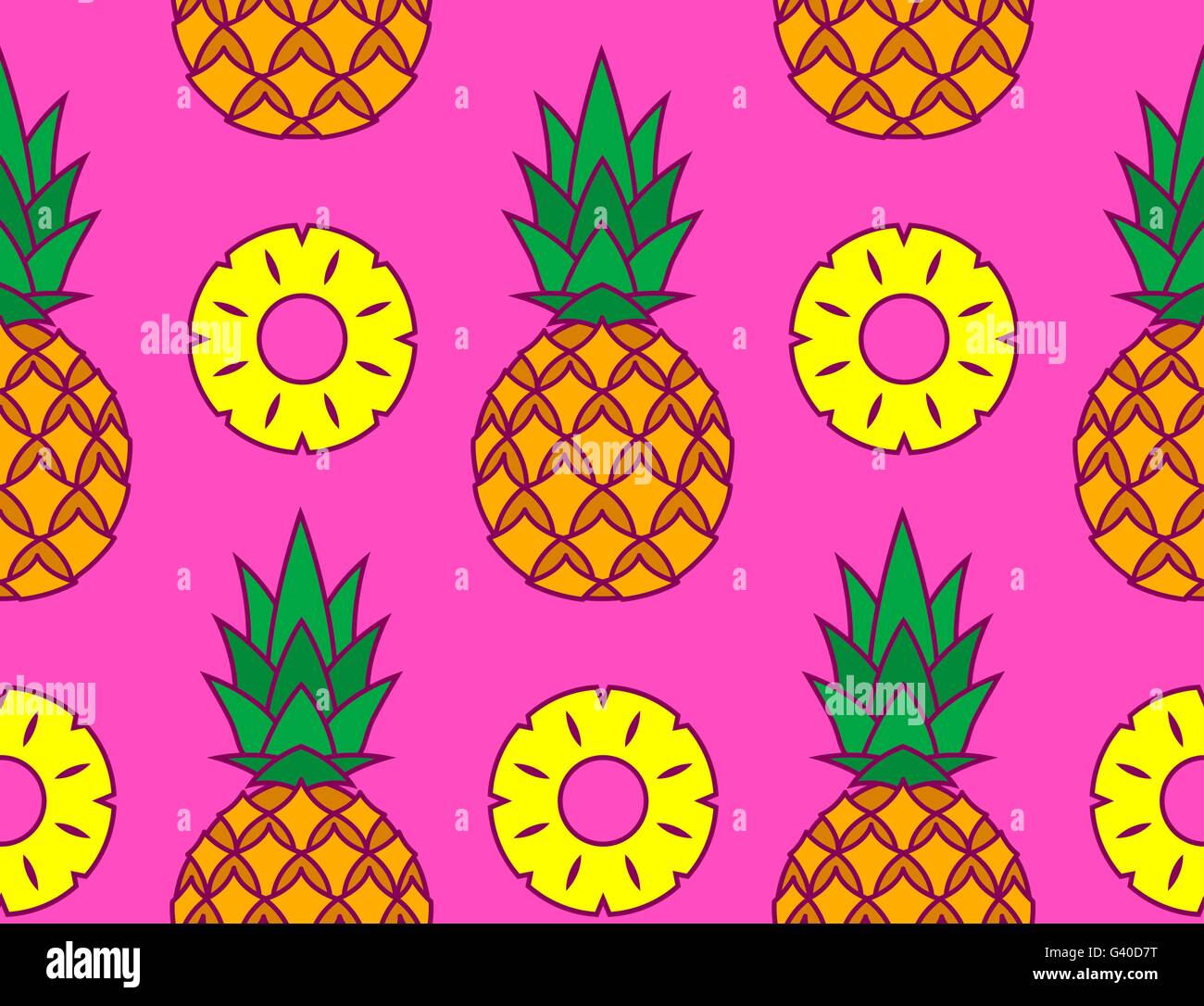 Vector image of pineapples and its slices over pink background Stock ...