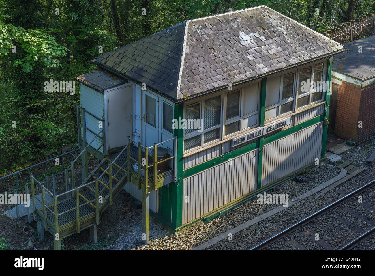 Old Signal Box at New Mills Central Station Stock Photo