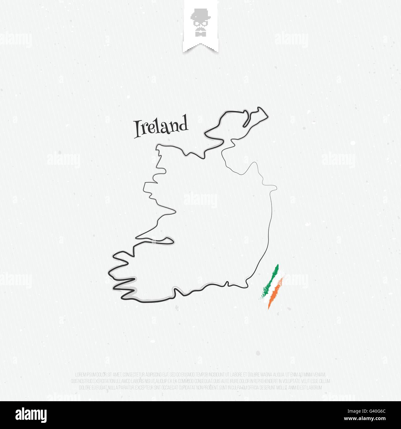 Republic of Ireland outline map and official colors over paper texture. vector Irish map thin line icon on white background. EU Stock Vector