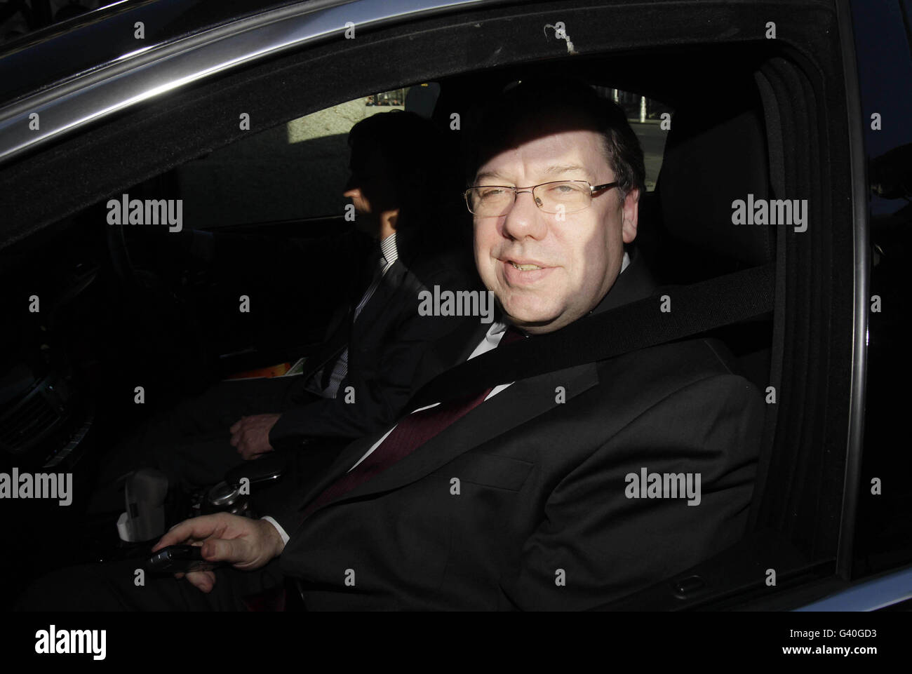 Taoiseach Brian Cowen arrives at Government Buildings in Dublin, after it was announced that he is to make a statement on his future as Fianna Fail leader later today. Stock Photo