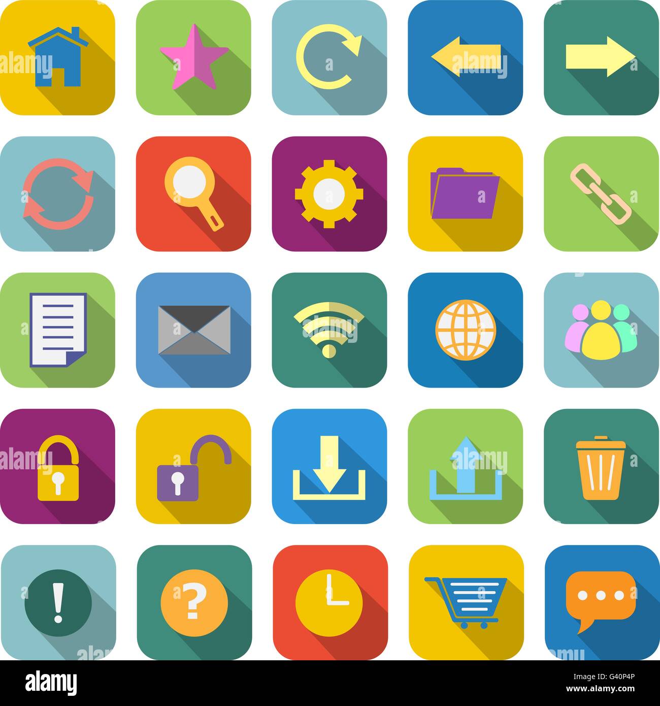 Tool bar color icons with long shadow on white background Stock Vector ...