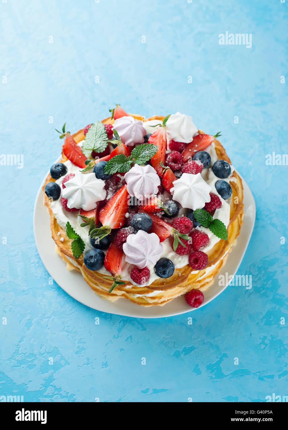 Waffle cake with berries Stock Photo