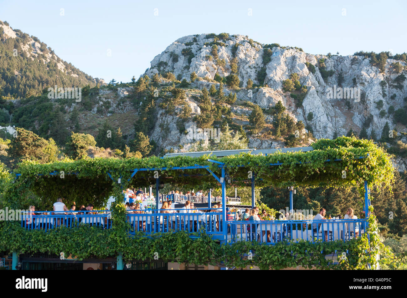 Taverna Oromedon in hillside village of Zia, Kos (Cos), The Dodecanese, South Aegean Region, Greece Stock Photo