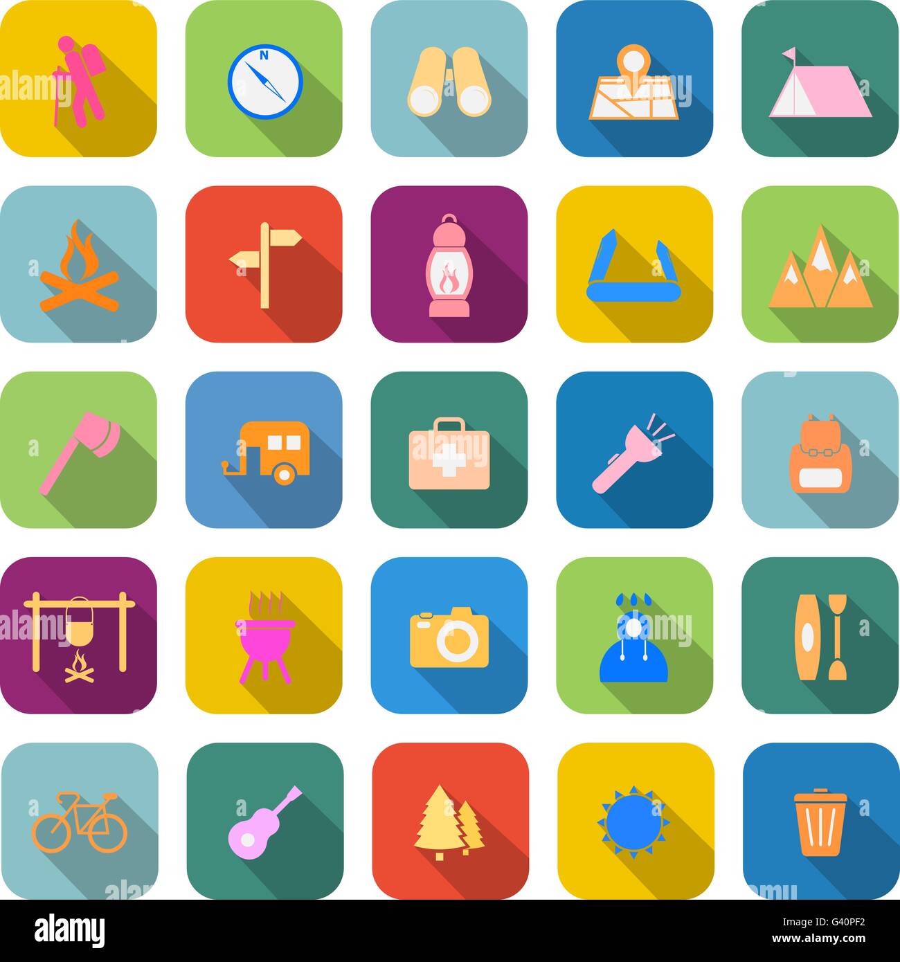 Trekking color icons with long shadow on white background Stock Vector ...