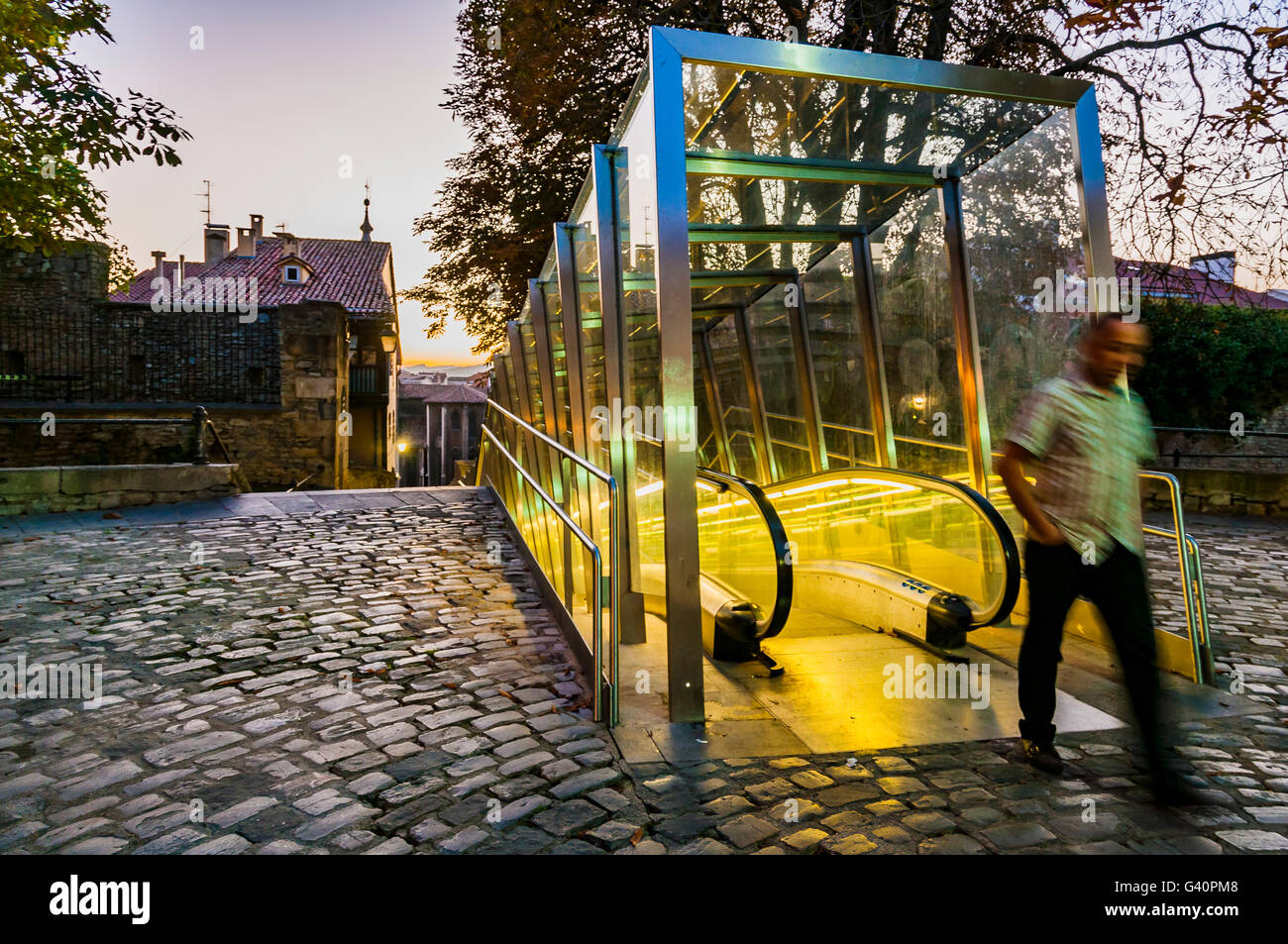 Escalators in the old town, historic center. Vitoria ...