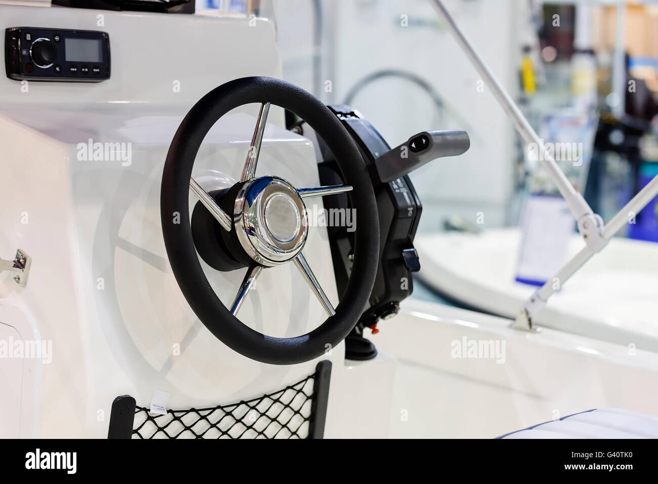 new powerful rubber steering wheel for boat; note shallow depth of