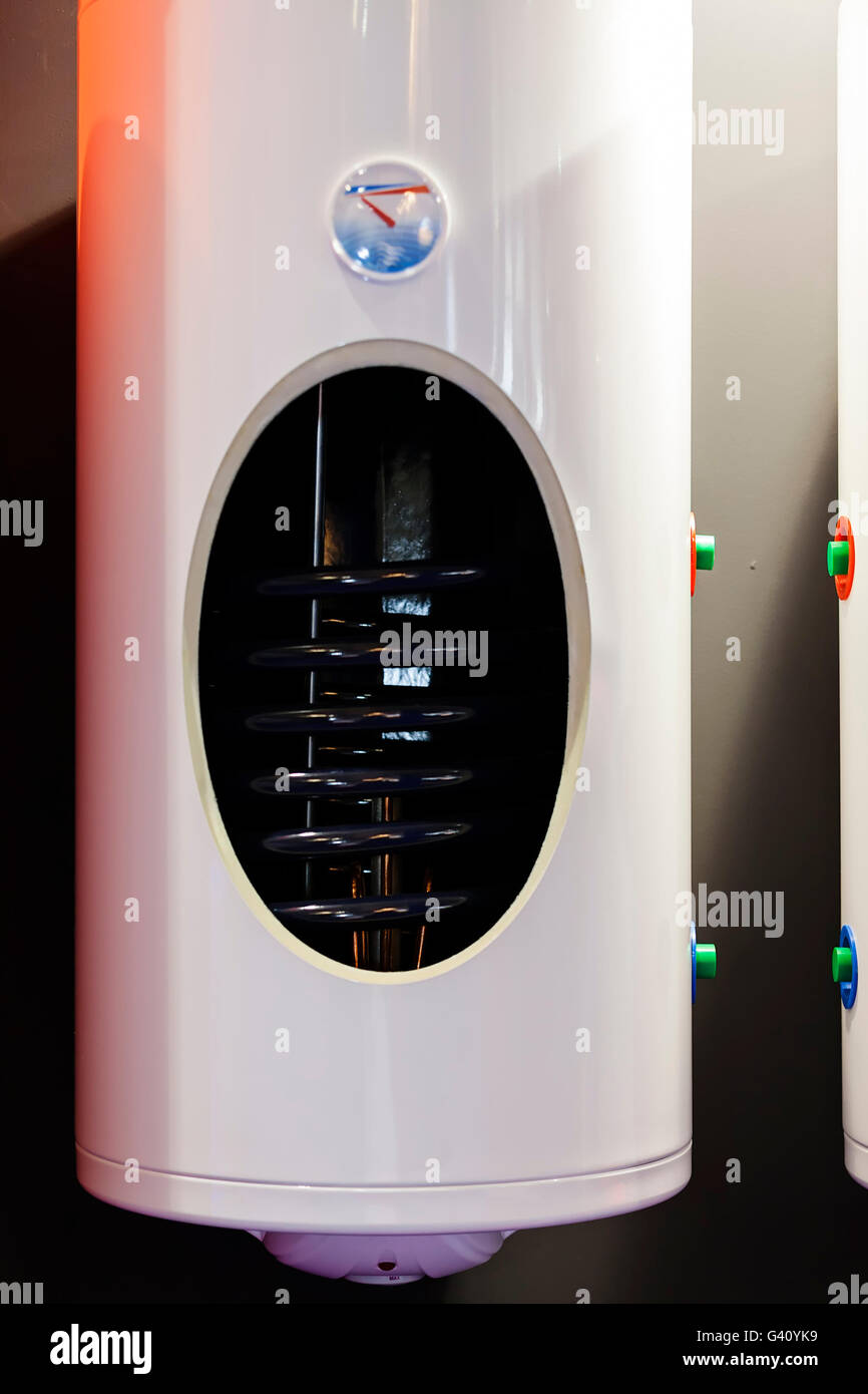 New water heater for bathroom, advanced technology Stock Photo Alamy