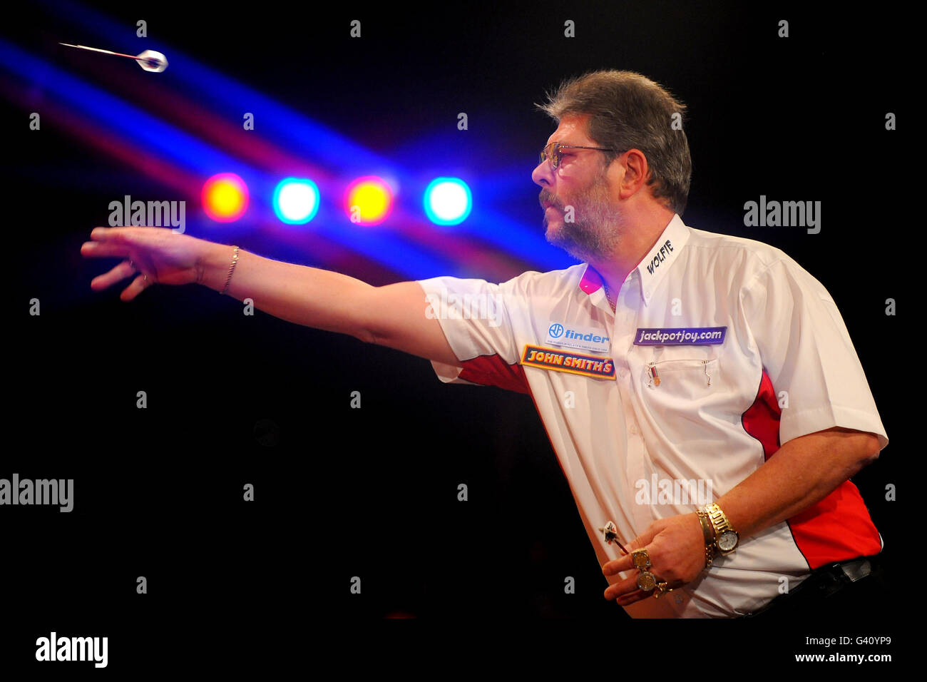 England's Martin Adams in action during his final against England's Dean Winstanley during the BDO World Professional Darts Championship at the Lakeside Complex, Surrey. Stock Photo