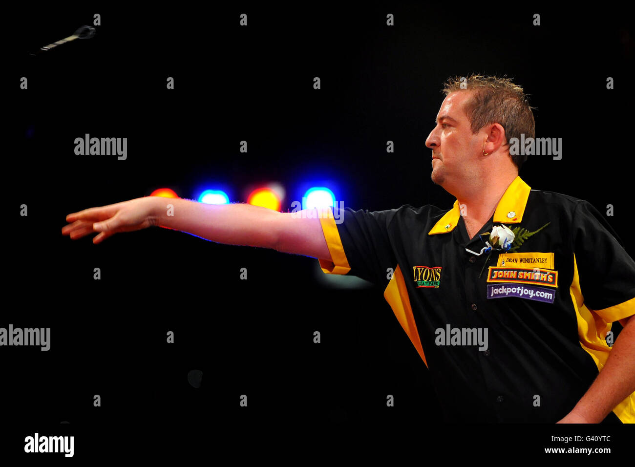 England's Dean Winstanley in action during his final against England's Martin Adams during the BDO World Professional Darts Championship at the Lakeside Complex, Surrey. Stock Photo