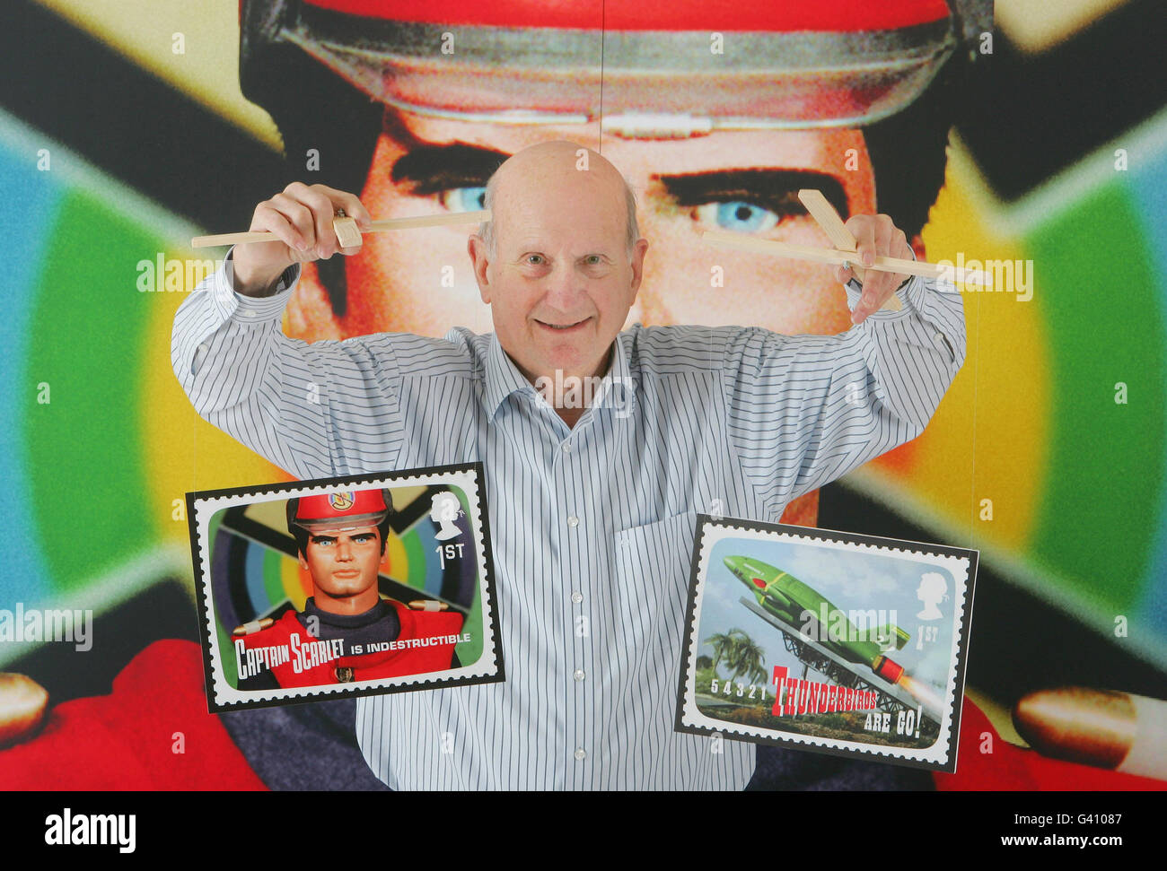 Gerry Anderson, creator of iconic and cult TV programmes such as Thunderbirds and Captain Scarlet, launches Royal Mail's first stamp issue of 2011, FAB: The Genius of Gerry Anderson, which goes on sale on Tuesday 11th January 2011. Stock Photo