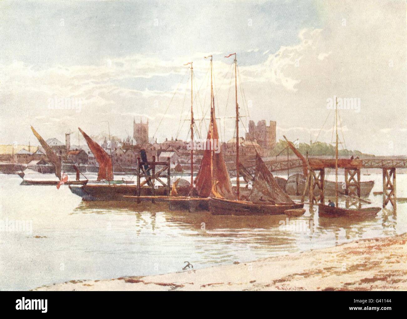 KENT The Medway, Rochester, antique print 1908 Stock Photo Alamy