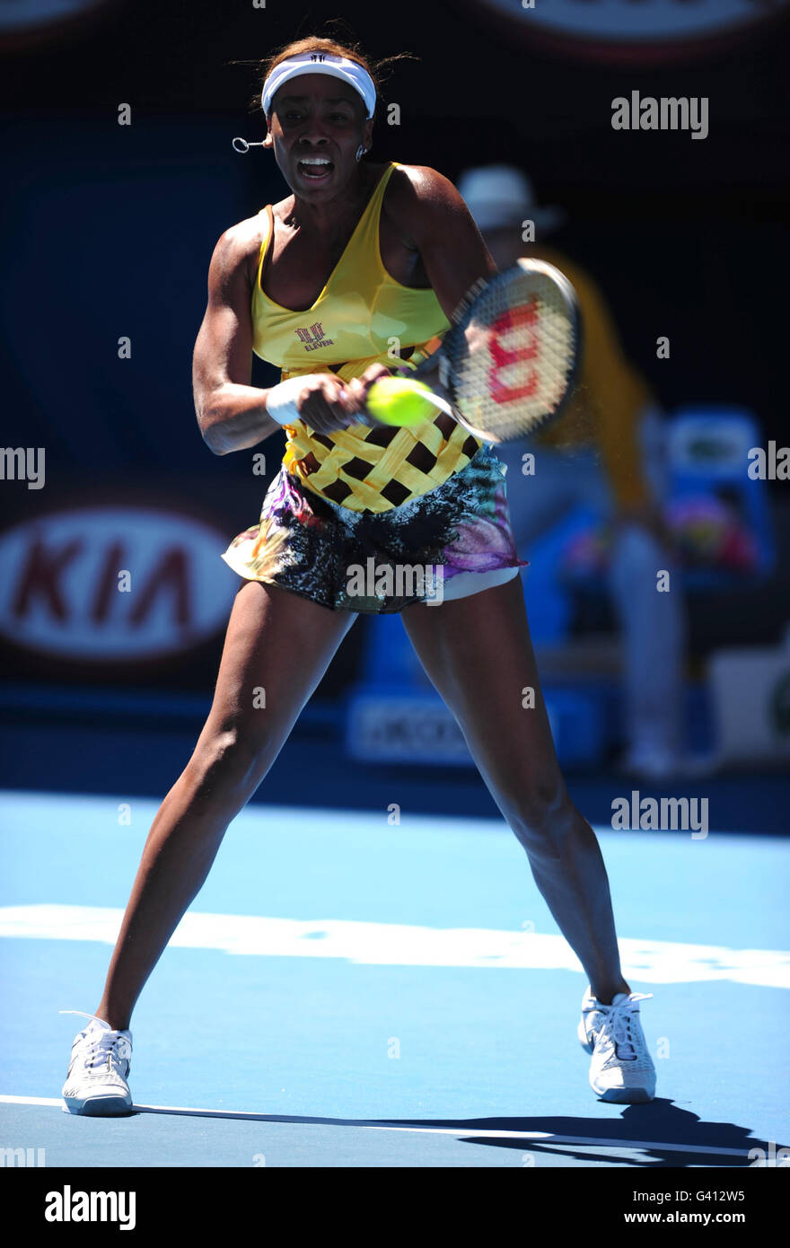 USA's Venus Williams in action against Czech Republic's Sandra Zahlavova during day three of the 2011 Australian Open at Melbourne Park in Melbourne, Australia. Stock Photo