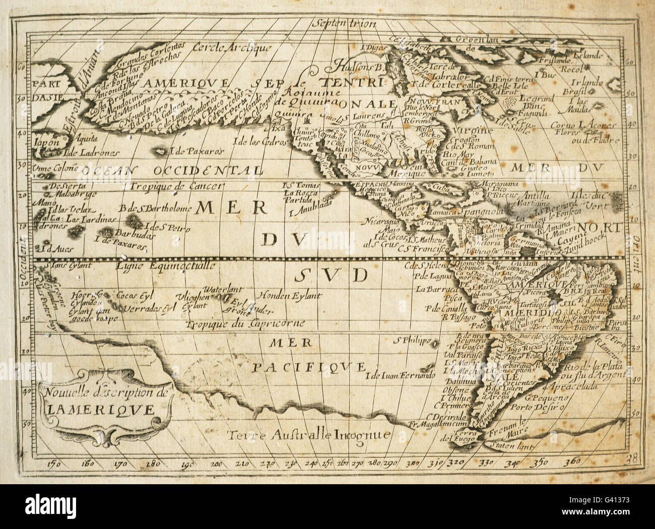 The Americas. Map. 17th century. Engraving. Stock Photo