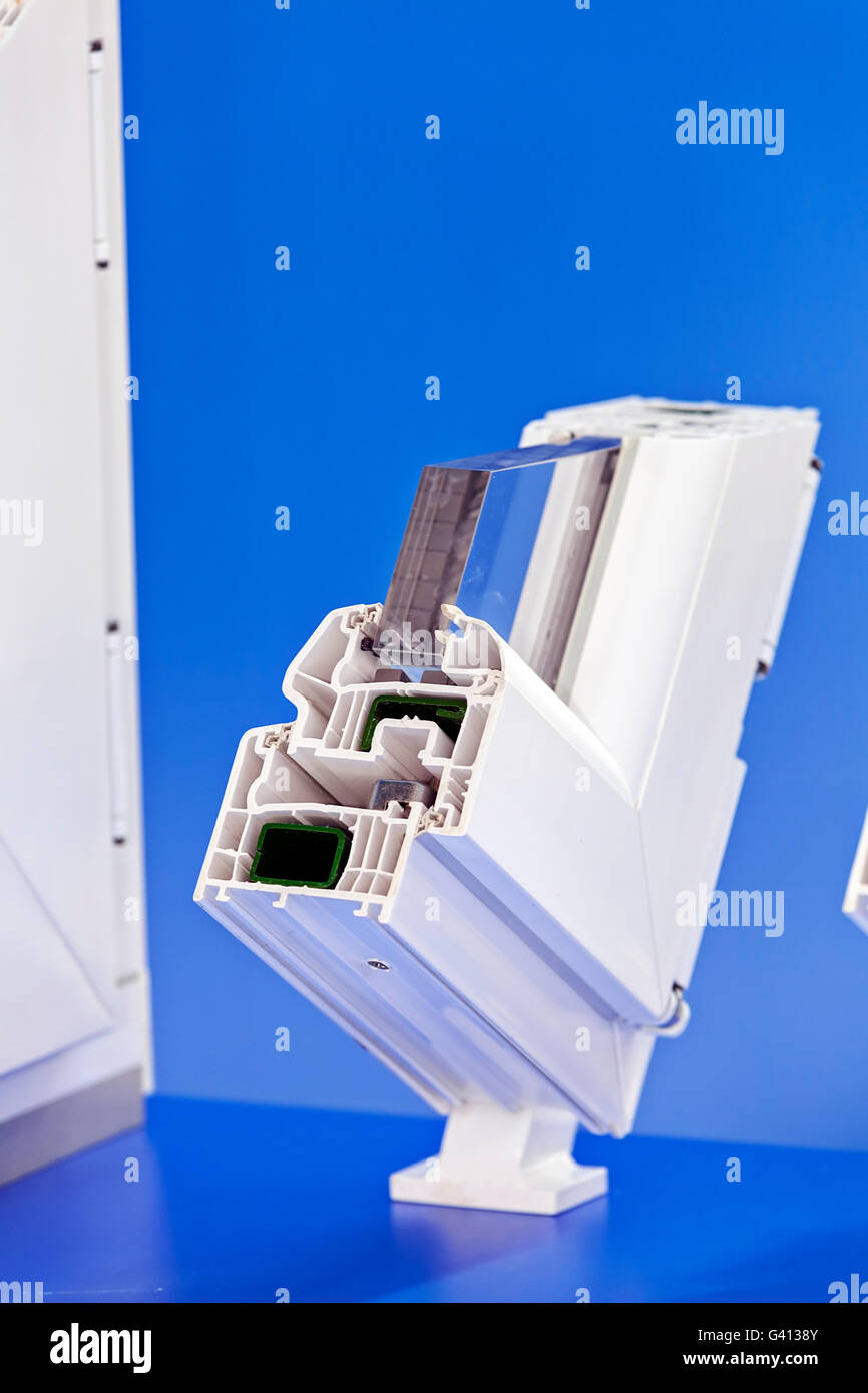 Cross section of pvc profile for window Stock Photo