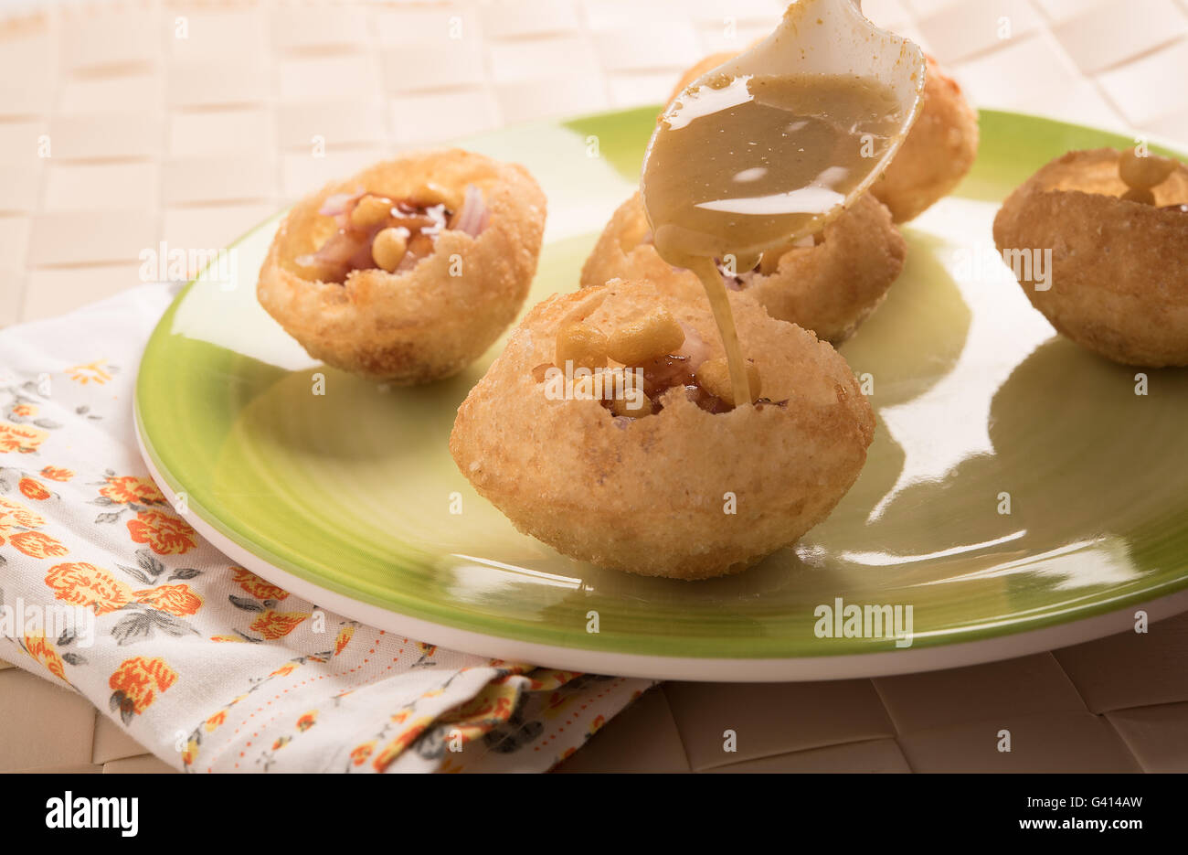 Pani Puri or panipuri, Golgappe or gol gappe, Stock Photo