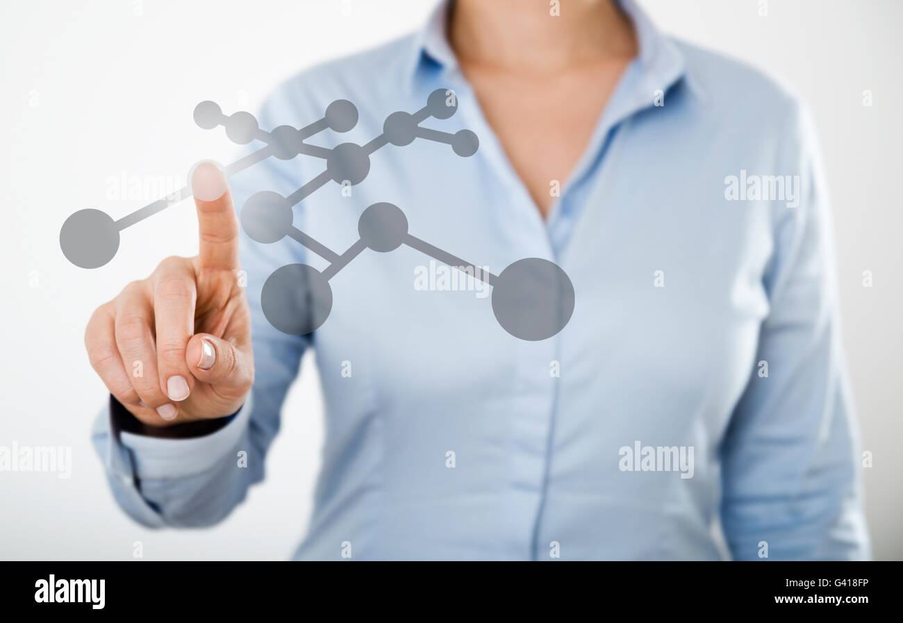 businesswoman pressing web internet icons on the digital touch screen of a tablet pc or a smart mobile phone Stock Photo