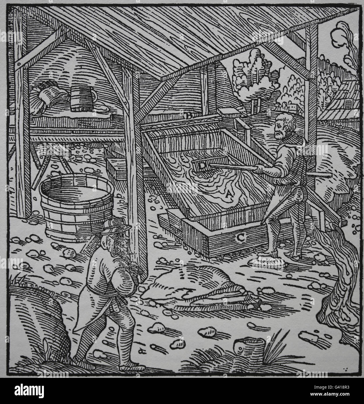 George Agricola (1494-1555) . Book De Re Metallica, 1556. Book VIII. Extract and washed the metals. Engraving. Stock Photo