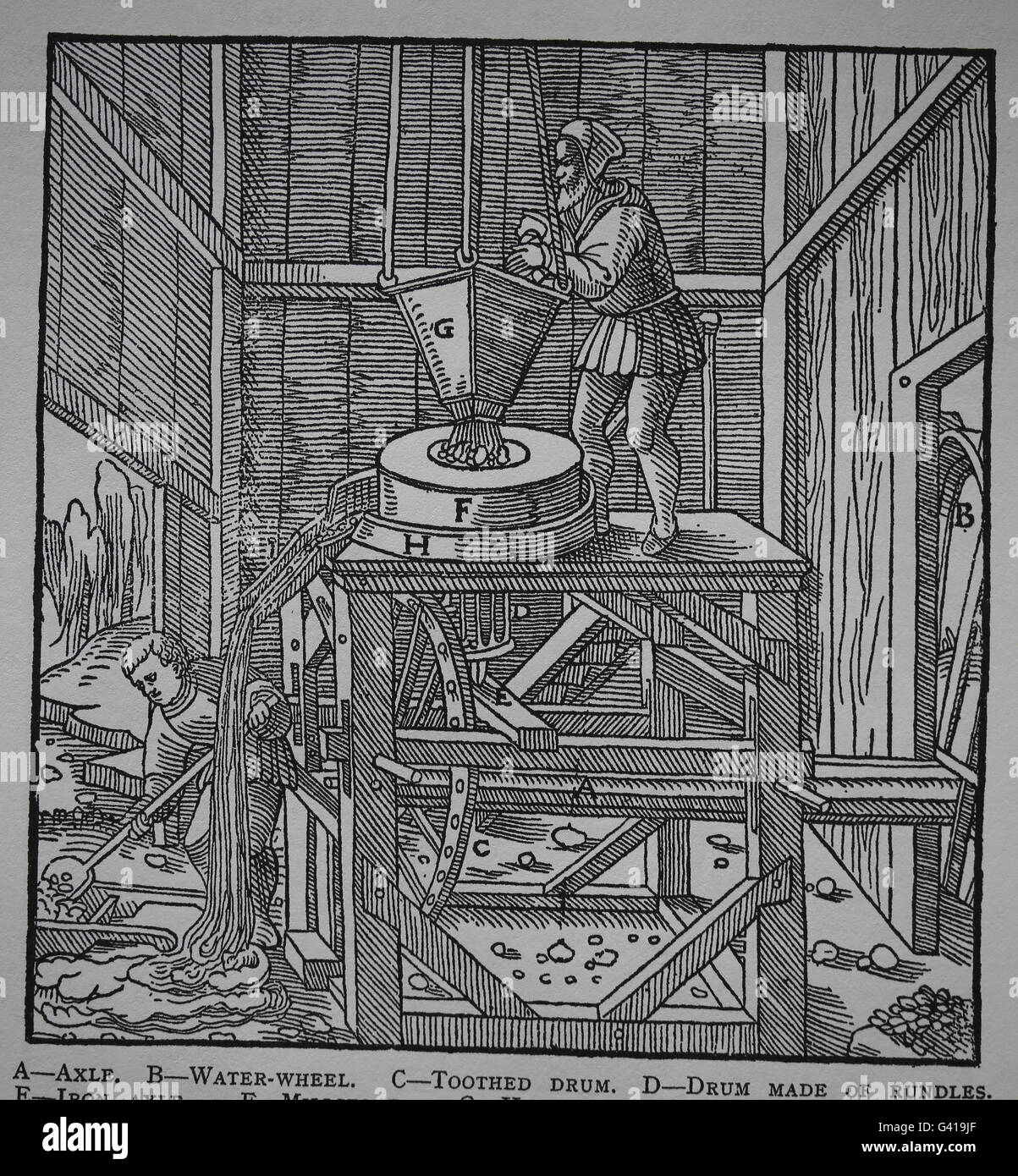 George Agricola (1494-1555) . Book De Re Metallica, 1556. Book VIII. Methods of smelting ores. A. Furnaces. Stock Photo