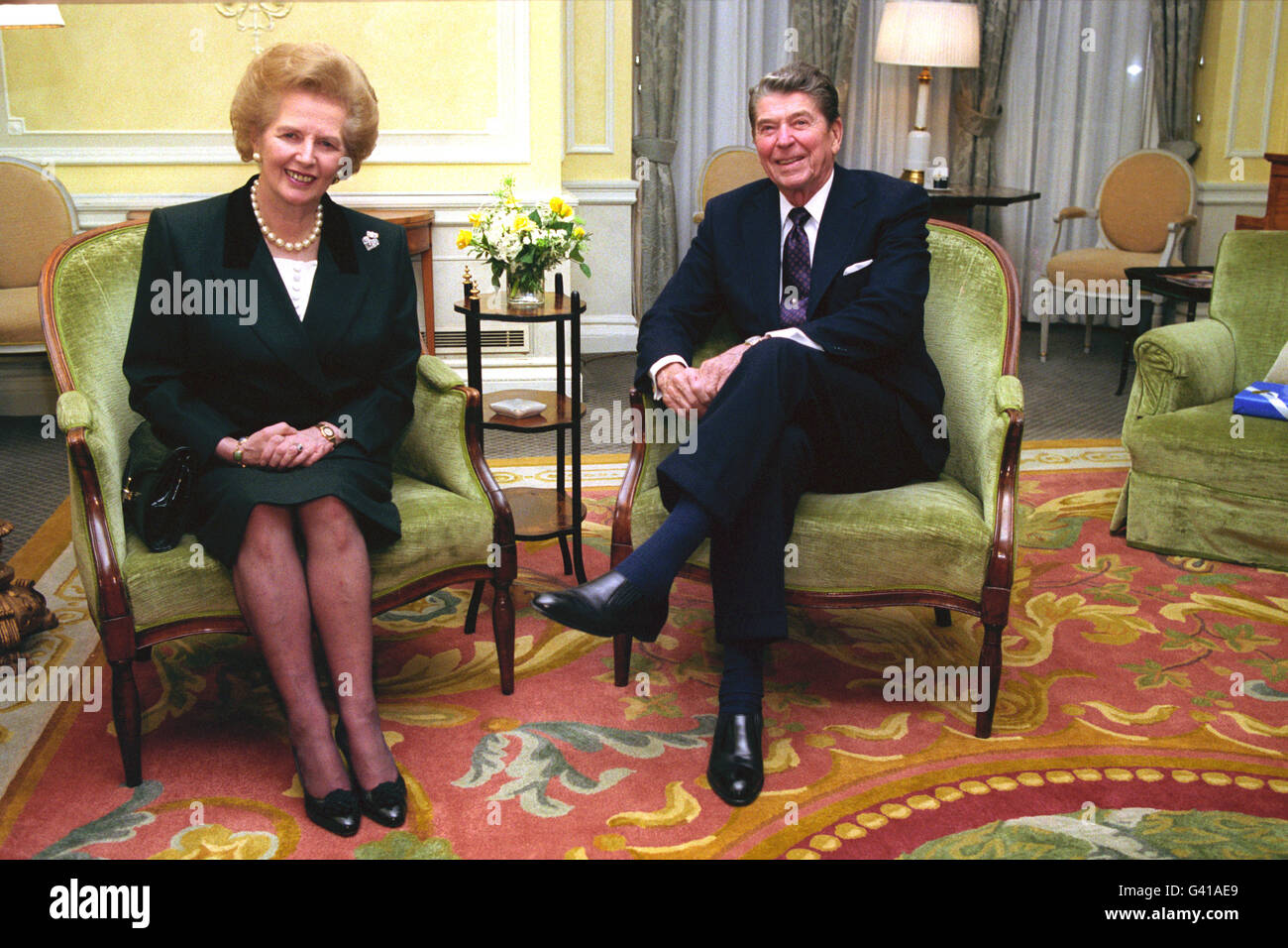 REAGAN WITH MARGARET THATCHER Stock Photo